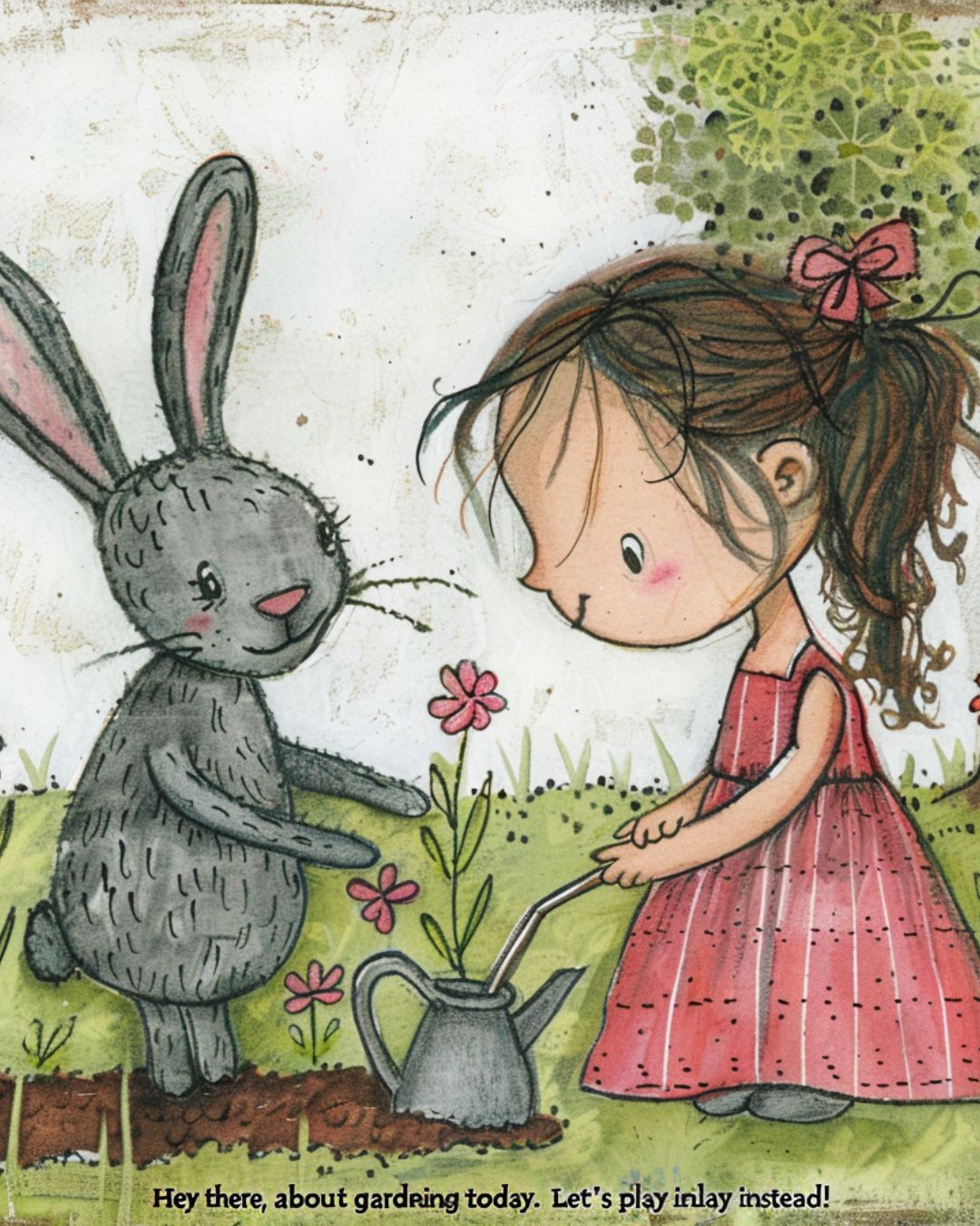 Rabbit hiding behind a watering can